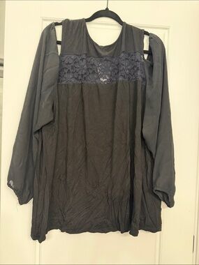 MICHAEL Michael Kors Gray Lace-Yoke Long Sleeve Blouse